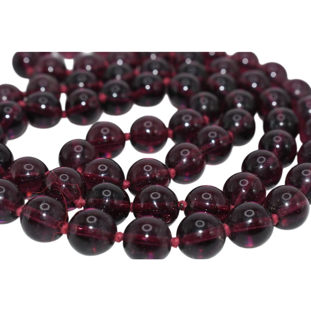 Vintage Purple Glass Bead Necklace Hand Knotted 30” No Clasp Long Strand